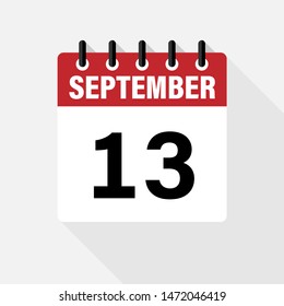 SEPTEMBER 13. Vector flat daily calendar icon. Date and time, day, month. Holiday