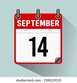 14 de septiembre, ilustración vectorial de icono del calendario, aislada en fondo azul claro.