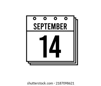 September 14 calendar. September month calendar black and white icon. Simple 3D vector.