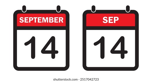 September 14 calendar reminder. 14 September daily calendar icon template. Calendar 14 September icon Design template. Vector illustration. EPS 10