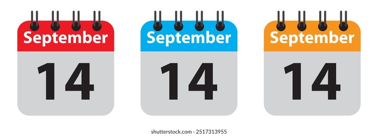 September 14 calendar reminder. 14 September daily calendar icon template. Calendar 14 September icon Design template. Vector illustration