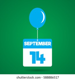 September 14 date of month calender icon with balloon in the air