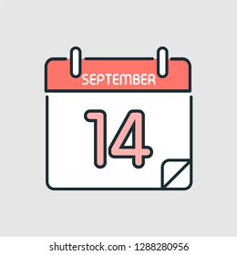 September 14. Flat icon calendar isolated on gray background. Vector illustration.