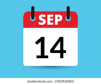 14. September. Flacher Icon-Kalender einzeln auf blauem Hintergrund. Datum und Monat, Vektorgrafik