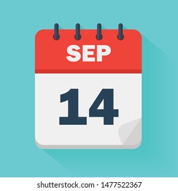 September 14th. Daily calendar icon in vector format.  Date, time, day, month. Holidays