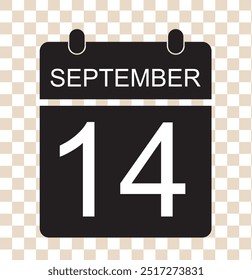 September 14th Date on a Single Day Calendar icon vector .