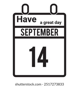 September 14th Date on a Single Day Calendar icon vector .