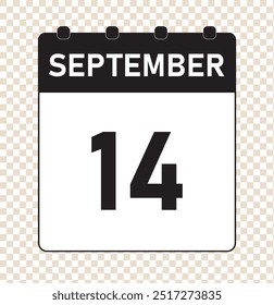 September 14th Date on a Single Day Calendar icon vector .