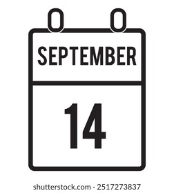 September 14th Date on a Single Day Calendar icon vector .