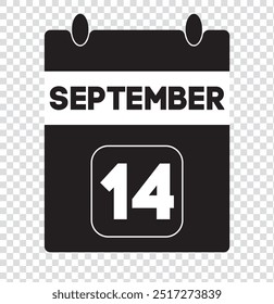 September 14th Date on a Single Day Calendar icon vector .