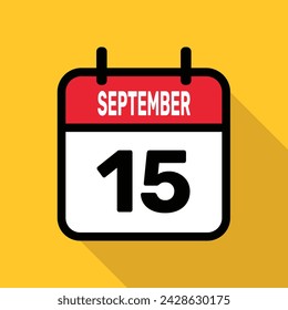 September 15. Calendar icon. Flat vector illustration with long shadow.