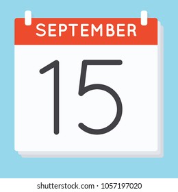 September 15. Calendar icon. Vector illustration in flat design isolated in blue background. Date and time, day, month.
