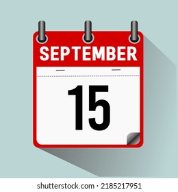 September 15, calendar icon vector illustration, isoleted on light blue background.