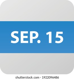 September 15th date icon, single day vector illustration modern flat style. Calendar element for web design, schedule, planner, organizer. 

