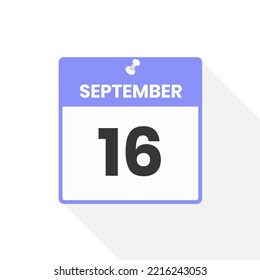 September 16 calendar icon. Date,  Month calendar icon vector illustration