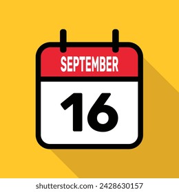 September 16. Calendar icon. Flat vector illustration with long shadow.