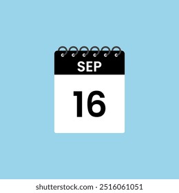 Recordatorio del calendario del 16 de septiembre. 16 de septiembre Fecha Mes Calendario icono de diseño Plantilla.