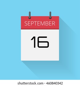September 16, Daily calendar icon, Date and time, day, month, Holiday, Flat designed Vector Illustration