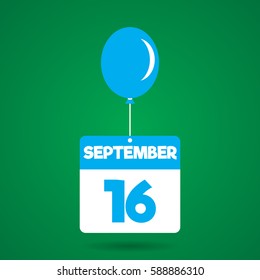 September 16 date of month calender icon with balloon in the air