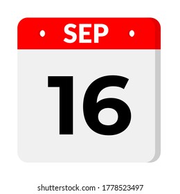 september 16 flat calendar icon with shadow