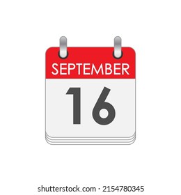 SEPTEMBER 16. A leaf of the flip calendar with the date of SEPTEMBER 16. Flat style.