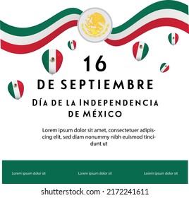 September 16 mexico independence day. Invitation for social media for the celebration of the independence of Mexico, with balloons and the flag of Mexico in gold.