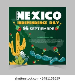 September 16 Mexico Independence Day Web Banner and Background. Mexican National Day Celebrations Banner With Mexico Flag For Social Media Cover ads, invitation card, backdrop, brochure, poster