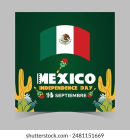 September 16 Mexico Independence Day Web Banner and Background. Mexican National Day Celebrations Banner With Mexico Flag For Social Media Cover ads, invitation card, backdrop, brochure, poster