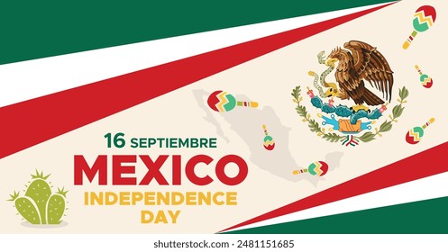 September 16 Mexico Independence Day Web Banner and Background. Mexican National Day Celebrations Banner With Mexico Flag For Social Media Cover ads, invitation card, backdrop, brochure, poster