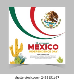 Septiembre 16 Día de la Independencia de México Anuncio y fondo del Web. Anuncio de celebraciones del Día Nacional de México con la bandera de México para anuncios de portada de medios sociales, tarjeta de invitación, telón de fondo, folleto, cartel