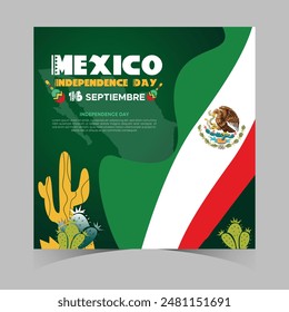 September 16 Mexico Independence Day Web Banner and Background. Mexican National Day Celebrations Banner With Mexico Flag For Social Media Cover ads, invitation card, backdrop, brochure, poster