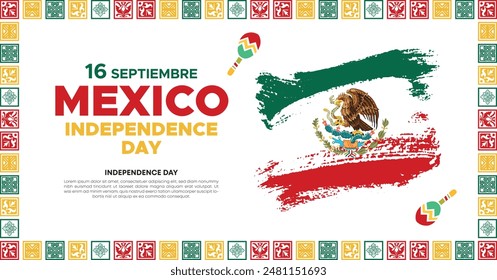 September 16 Mexico Independence Day Web Banner and Background. Mexican National Day Celebrations Banner With Mexico Flag For Social Media Cover ads, invitation card, backdrop, brochure, poster