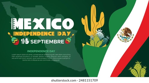 September 16 Mexico Independence Day Web Banner and Background. Mexican National Day Celebrations Banner With Mexico Flag For Social Media Cover ads, invitation card, backdrop, brochure, poster
