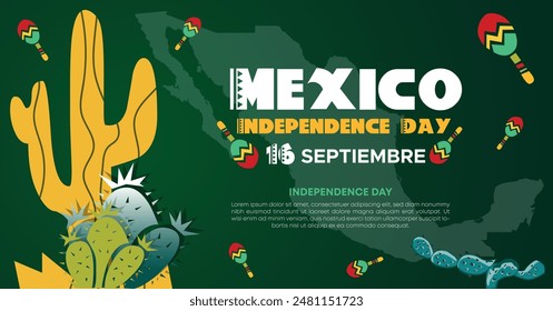 Septiembre 16 Día de la Independencia de México Anuncio y fondo del Web. Anuncio de celebraciones del Día Nacional de México con la bandera de México para anuncios de portada de medios sociales, tarjeta de invitación, telón de fondo, folleto, cartel