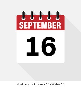 SEPTEMBER 16. Vector flat daily calendar icon. Date and time, day, month. Holiday