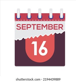 September 16. Vector flat daily calendar icon. Date and time, day, month. Holiday. Season. White Background