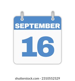 September 16th calendar leaf. September 16 calendar icon calendar page vector illustration