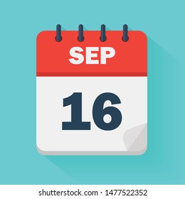 September 16th. Daily calendar icon in vector format.  Date, time, day, month. Holidays