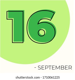 September 16th Modern calendar isolated on white background. Vector illustration. Green colors 