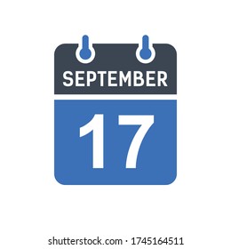 September 17 Calendar Date Icon, Event Date Icon, Calendar Date, Icon Design Vector Graphic
