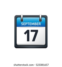 September 17. Calendar icon.Vector illustration,flat style.Month and date.Sunday,Monday,Tuesday,Wednesday,Thursday,Friday,Saturday.Week,weekend,red letter day. 2017,2018 year.Holidays.