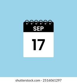 Recordatorio del calendario del 17 de septiembre. 17 de septiembre Fecha Mes Calendario icono de diseño Plantilla.