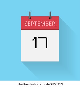September 17, Daily calendar icon, Date and time, day, month, Holiday, Flat designed Vector Illustration