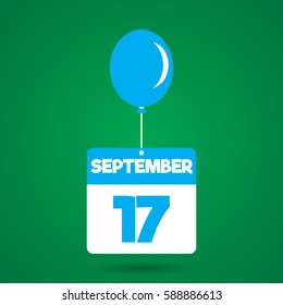 September 17 date of month calender icon with balloon in the air