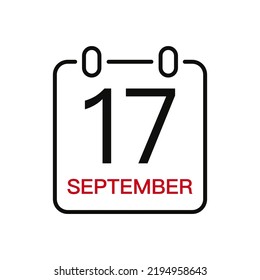 September 17 date on the calendar, vector line stroke icon for user interface. Calendar with date, vector illustration.