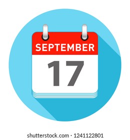September 17 Date on a Single Day Calendar in Flat Style with long flat shadow on a blue background