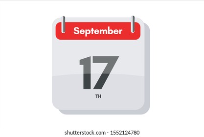 September 17th calendar icon. Day 17 of month. Vector icon illustration.