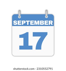 September 17th calendar leaf. September 17 calendar icon calendar page vector illustration