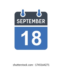 September 18 Calendar Date Icon, Event Date Icon, Calendar Date, Icon Design Vector Graphic