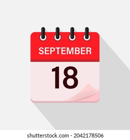 September 18, Calendar icon with shadow. Day, month. Flat vector illustration.